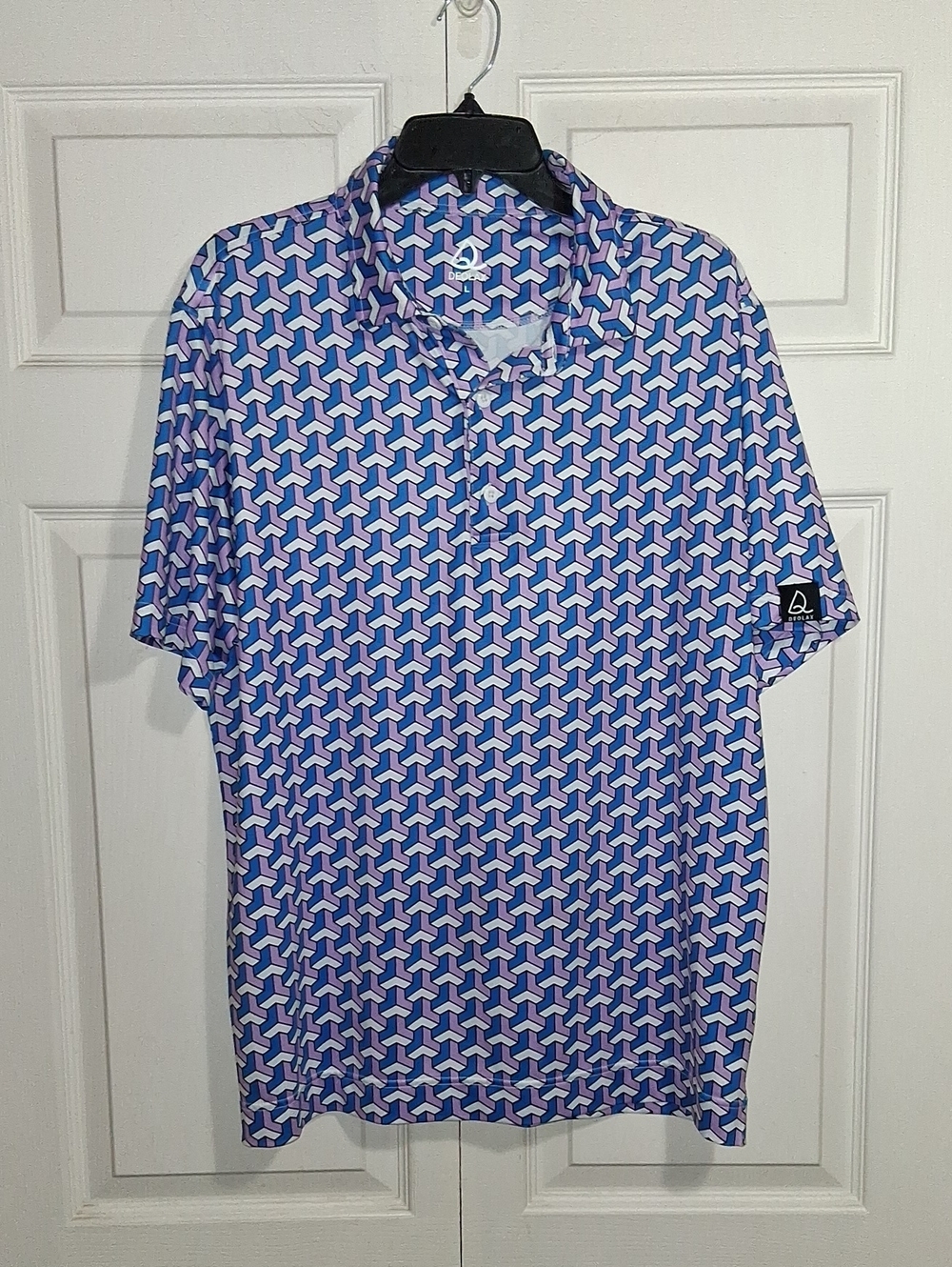 Deolax Geometric Short-Sleeve Polo - L - Blue Purple Dri Fit